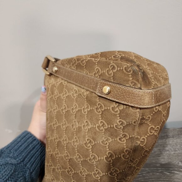 Vintage Gucci Abbey D Ring Suede Shoulder Monogram Tote Bag - Picture 4 of 13